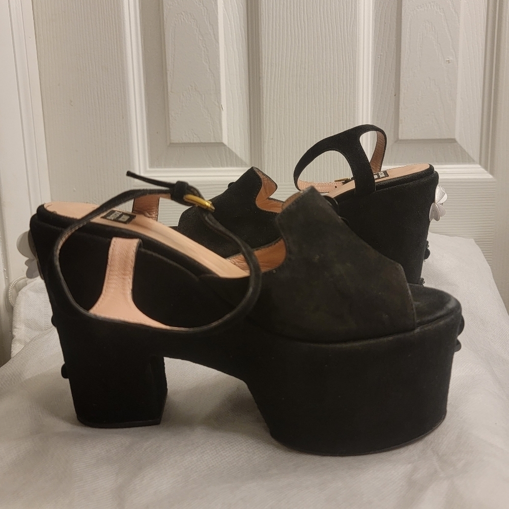 Boutique Moschino black suede high platform heels sandals Shoes Size 38 - Picture 6 of 16